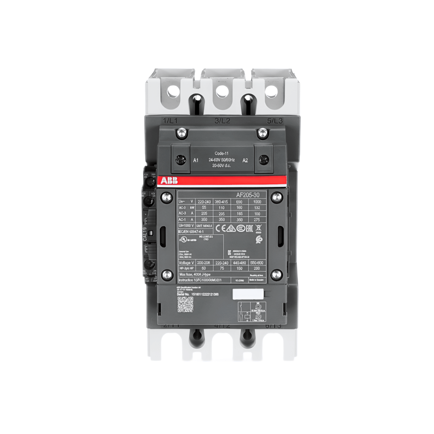 Contactor ABB AF205-30-11-11 205 A 110 kW 3P | 24–60 V CA/CC
